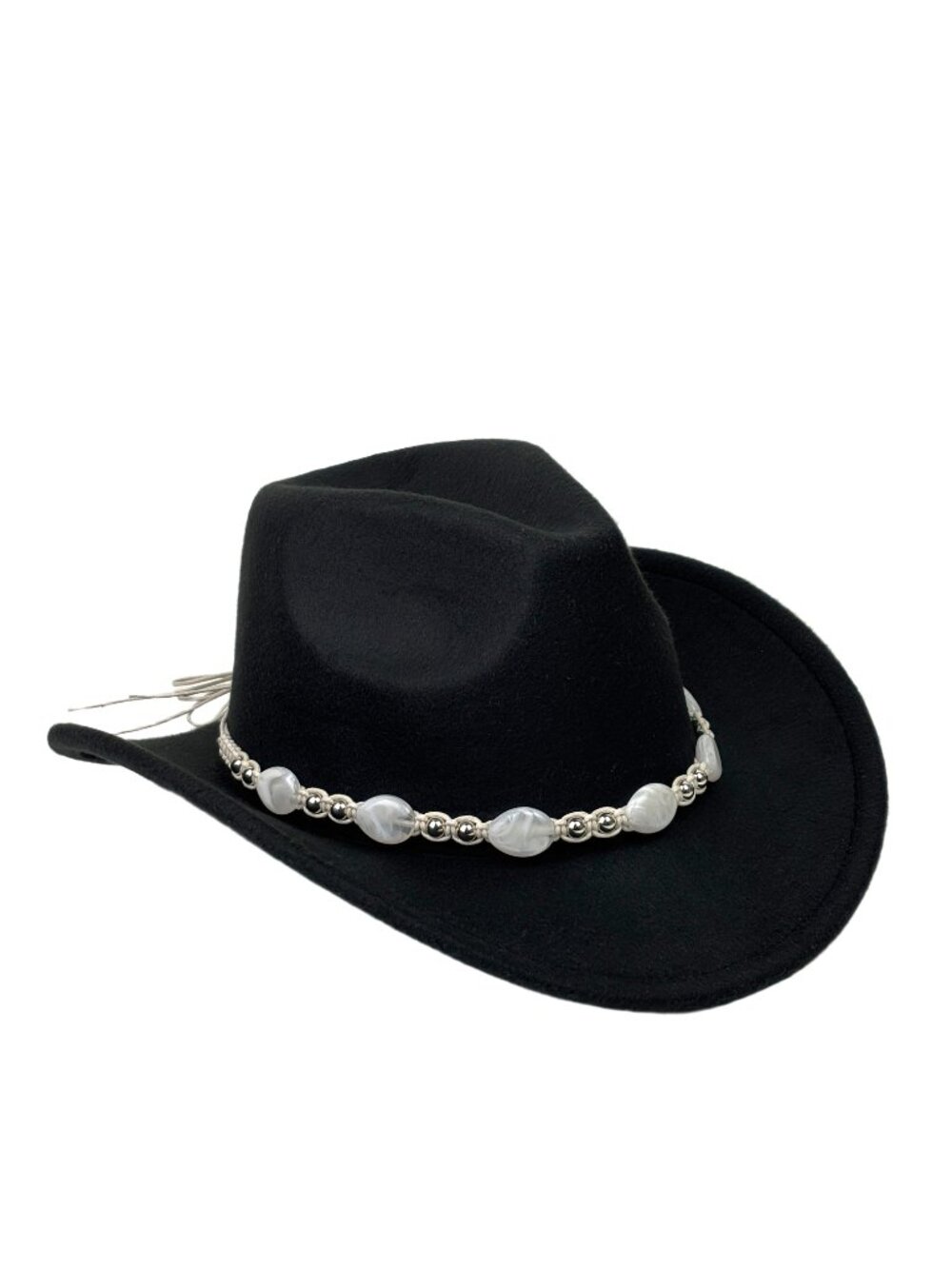 Black Western Cowboy Cowgirl Hat Pearl Beaded Hatband Rodeo Ranch Festival - Picture 3 of 5